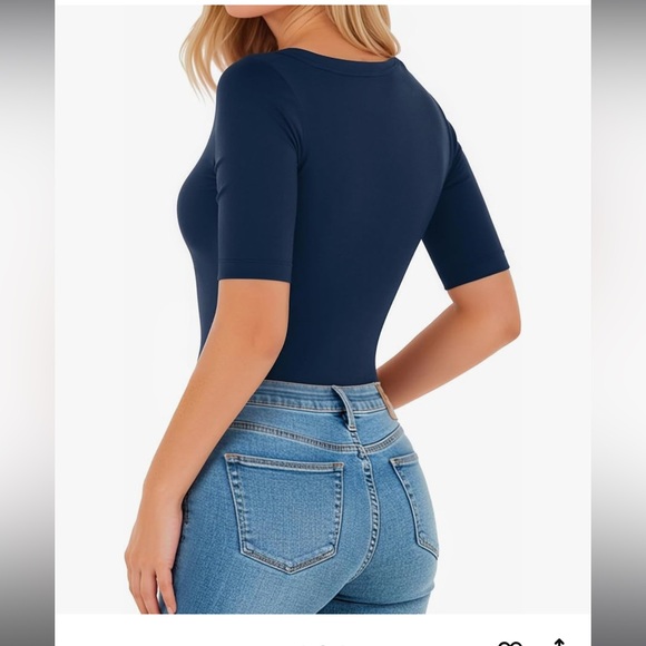 Half Sleeve Crew Neck Bodysuit 3/4 Sleeve navy slim fit brand new tummy control - Picture 6 of 10